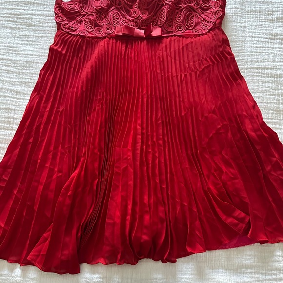 Rare Vintage Troika Red Soutache Ribbon Pleated Mini Dress - Large